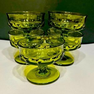 Vtg Indiana Glass Kings Crown Thumbprint sherbet pedestal bowls-set of 5